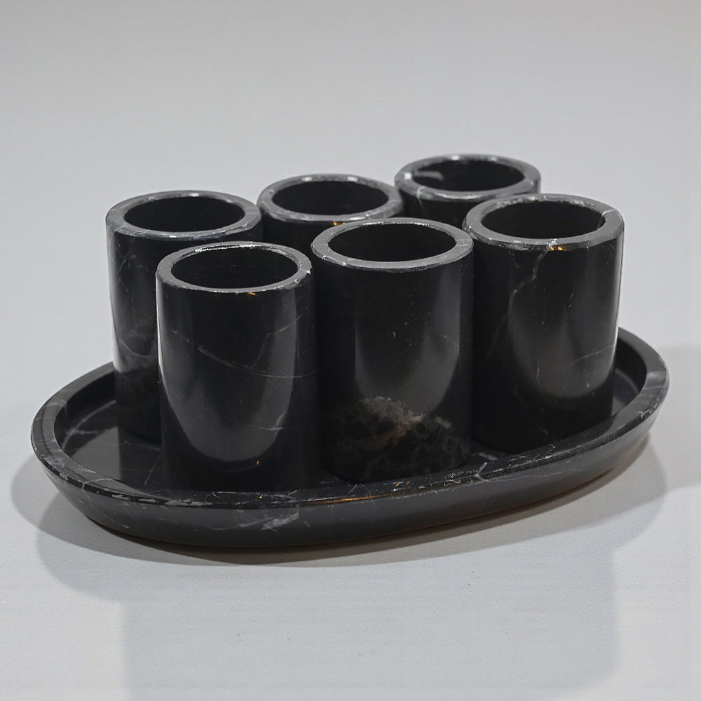 Juego de tequileros 4 piezas con base mármol