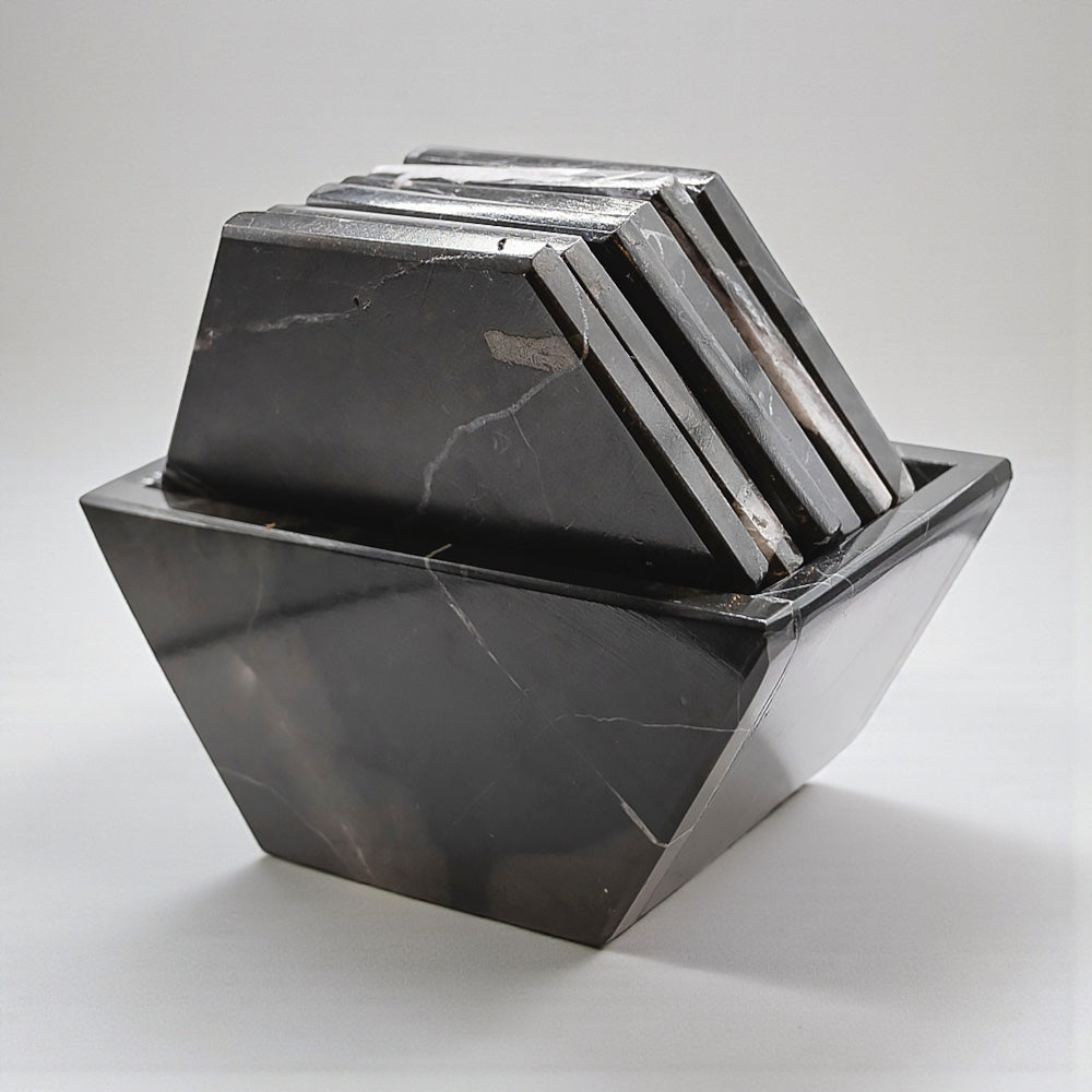 Juego de Portavasos Hexagonal con base mármol
