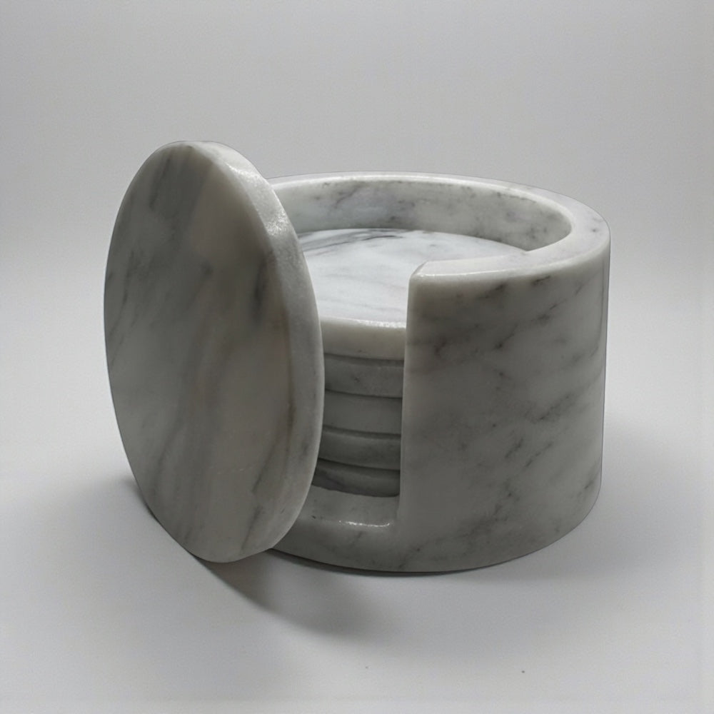 Juego de Portavasos circular con base mármol.