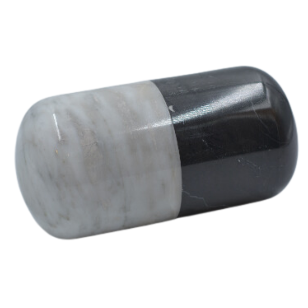 Black and white glitter pill. Marble.