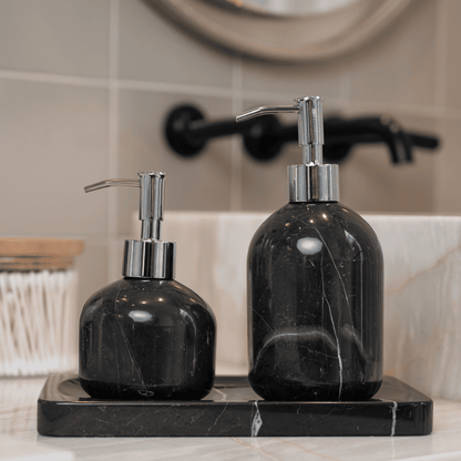 Bathroom set, shampoo and marble soap dish