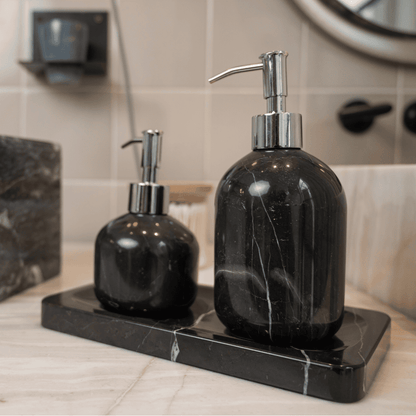 Bathroom set, shampoo and marble soap dish