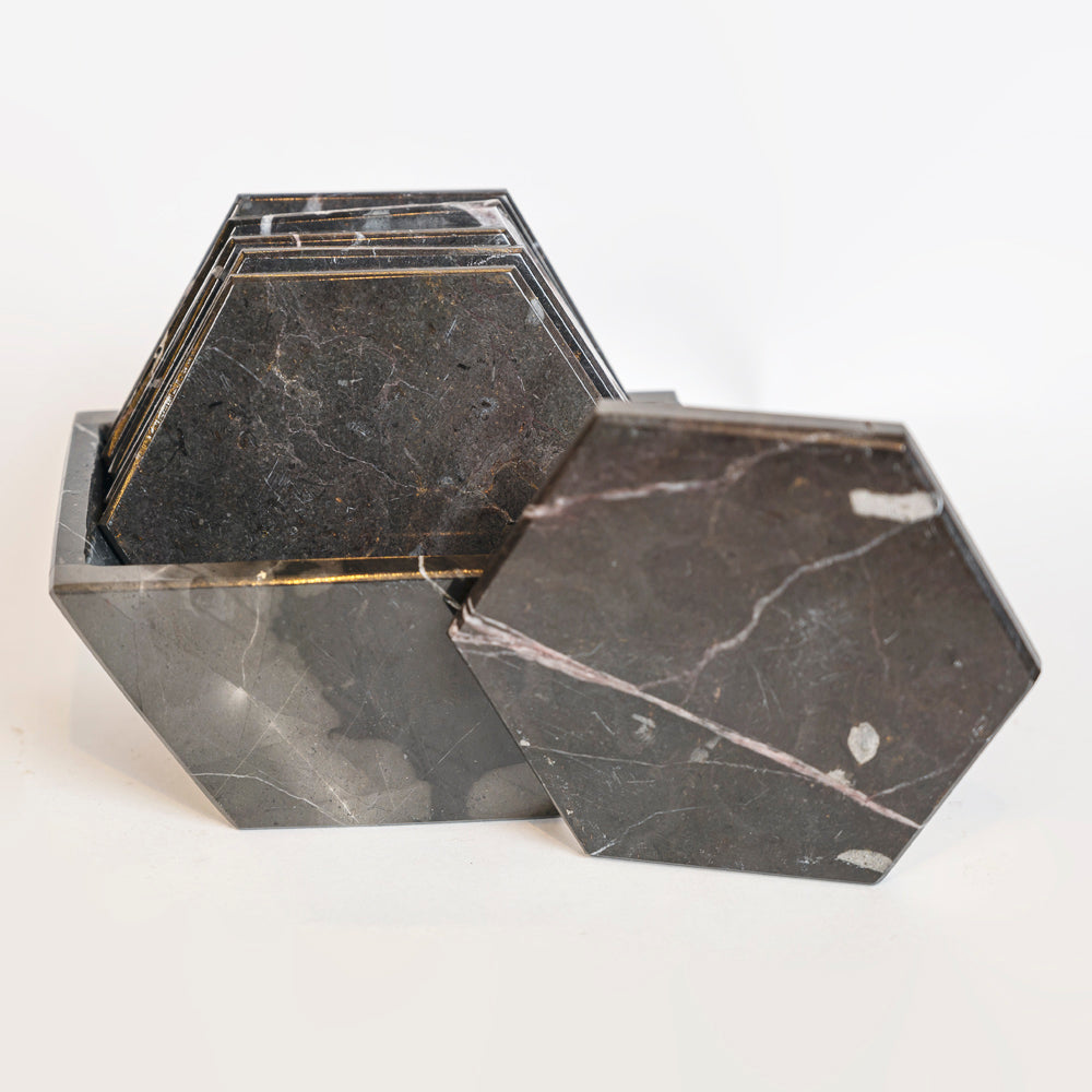 Hexagonal Coaster Set with Marble Base