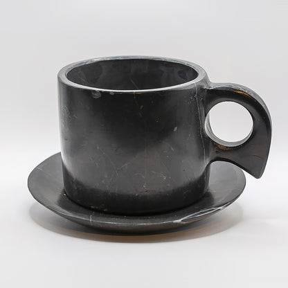 Black cup with marble plate